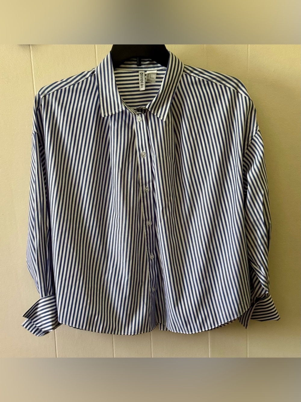 H&M Navy and White Vertical Stripe Button-Down Shirt